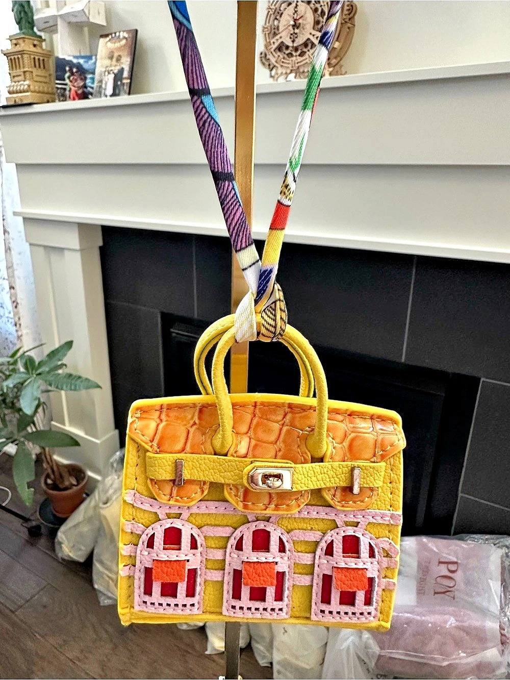 Mini Structured Bag Charm in Yellow & Pink - New